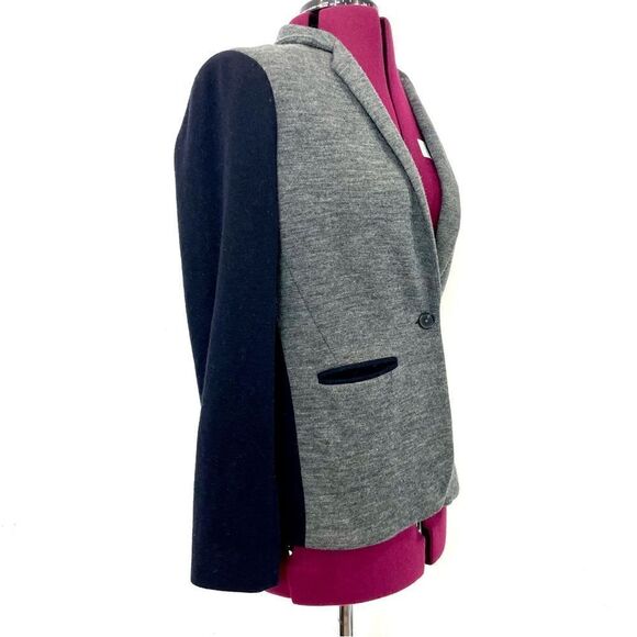 J. Crew Gray Navy Wool Cotton Blend Blazer Size 4 Lightweight Unstruckted - Picture 3 of 11